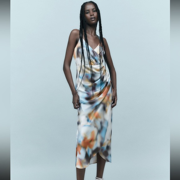knee length dresses for ladies Zara Pink Tie Dye Linen Sleeveless Midi Dress main image 1